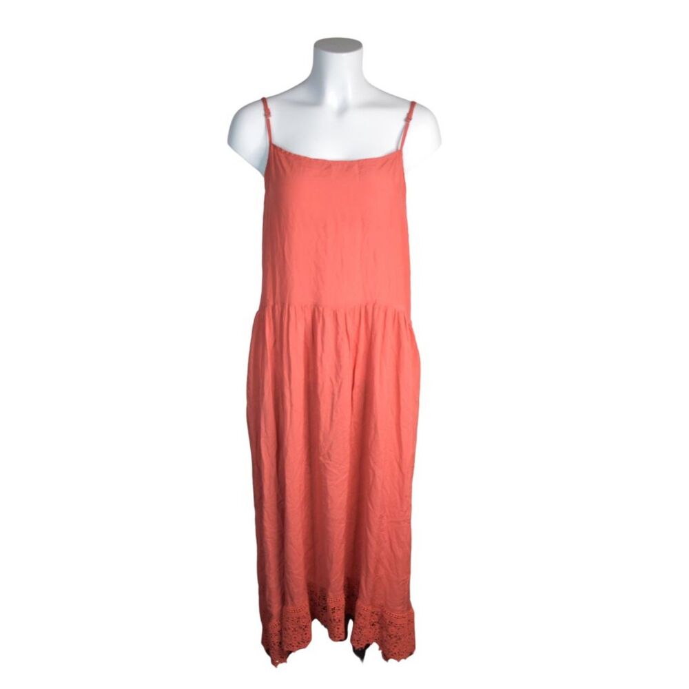 Intimately Free People Crochet Hem Midi Dress Red Orange Boho Flowy Womens Large